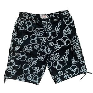 Henry & William Mens Black White Hibiscus Floral Cargo Shorts Size 38 Y2K Street